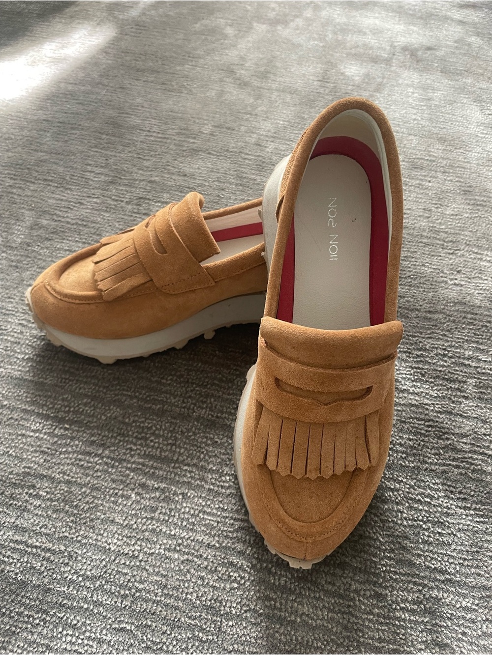 Platform Fringe Penny Loafers in Tan Suede - Women